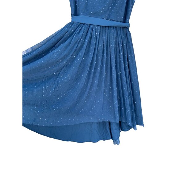NWT Lauren Conrad Teal Blue Tulle Fit & Flare Dress Foil Dot Size 8 Snow White - Picture 5 of 14
